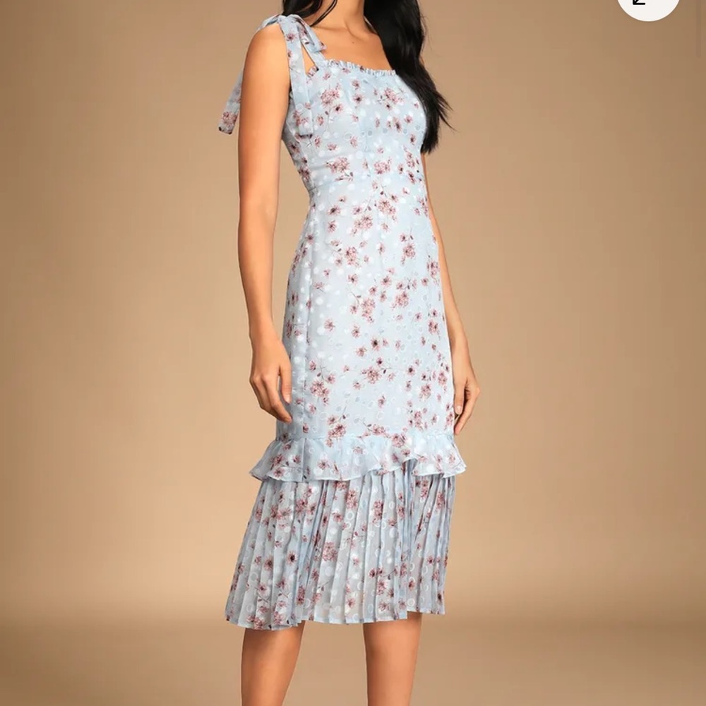 Lulu's Sky Blue Dress with Soft Pink Floral Accents